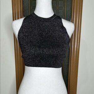 Zara Shimmering Black Ribbed Open Back Crop Top Size Small Party Club